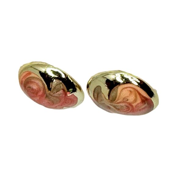 Don Lin Pink & Gold Swirl Large Statement Earrings 1 1/8" 80s Signed Buttons - Picture 6 of 11